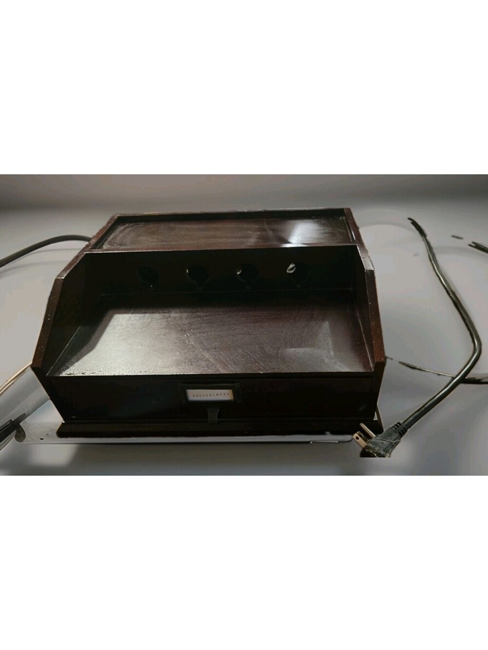 Pottery Barn Dark Wood Charging Station Desk Organizer Storage Drawer 6 Outlets